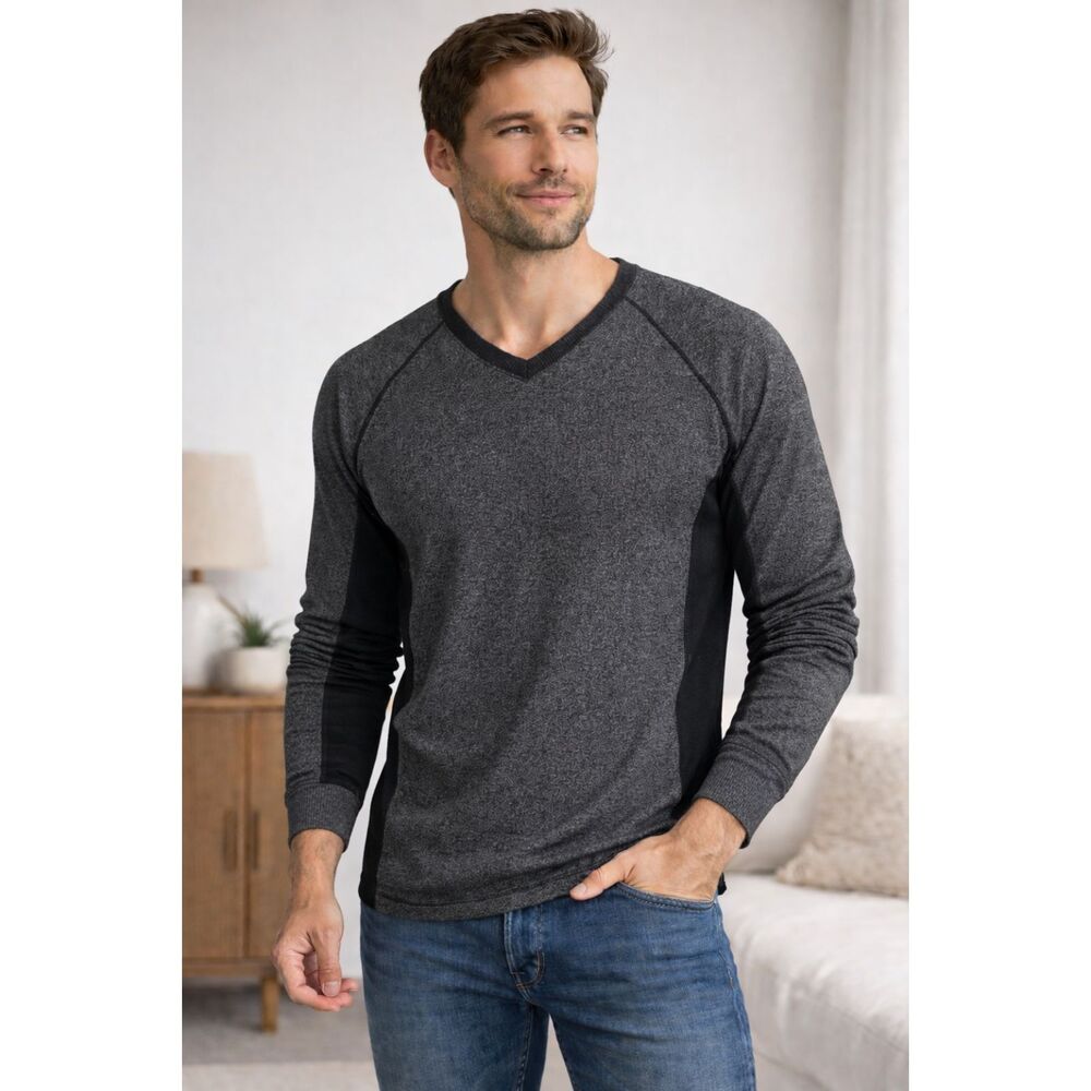 Calvin Klein Men’s XL Lightweight V-Neck Sweater Gray 2-Tone Ribbed Stretch
